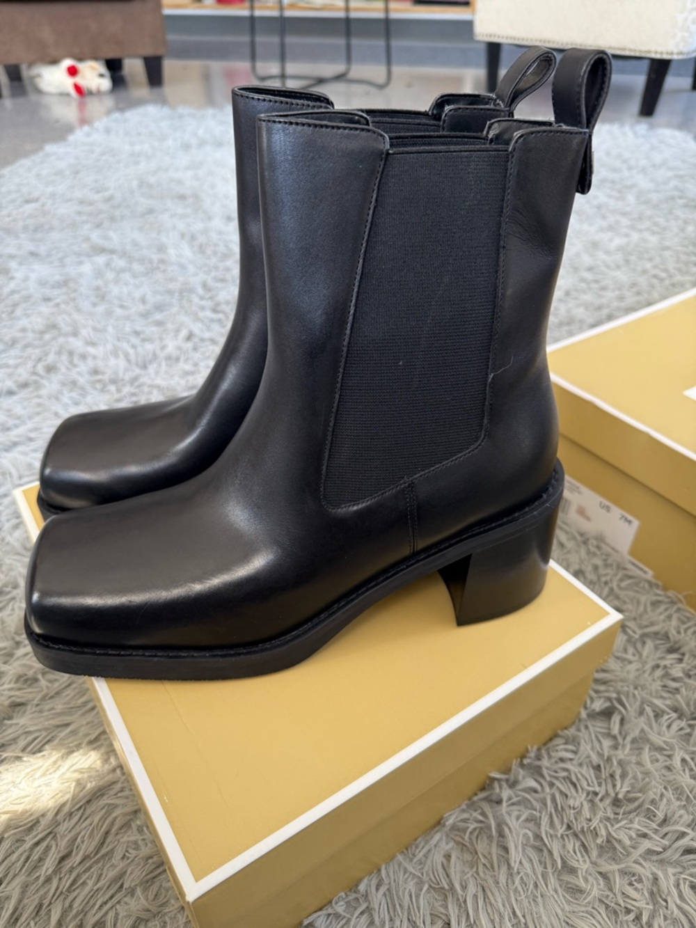 Michael Kors Black Leather Square-Toe Chelsea Ankle Boots